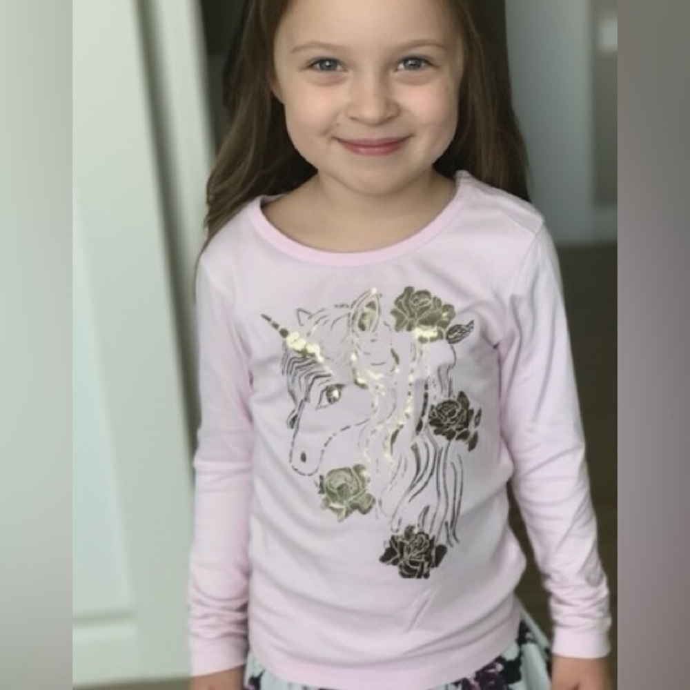 Children’s Place Light Pink Unicorn & Zara Pink Long Sleeve Tee two tops